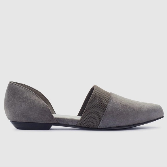 Eileen Fisher Flute D'osay Grey Suede Pointed Toe Flat Shoes Size 5.5 - Picture 1 of 16